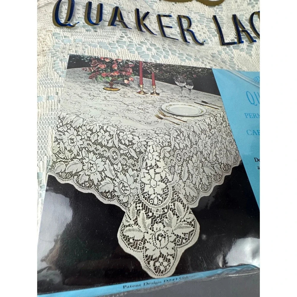 VTG Quaker Lace Tablecloth 70x90 Oval Natural NOS Pattern 1184